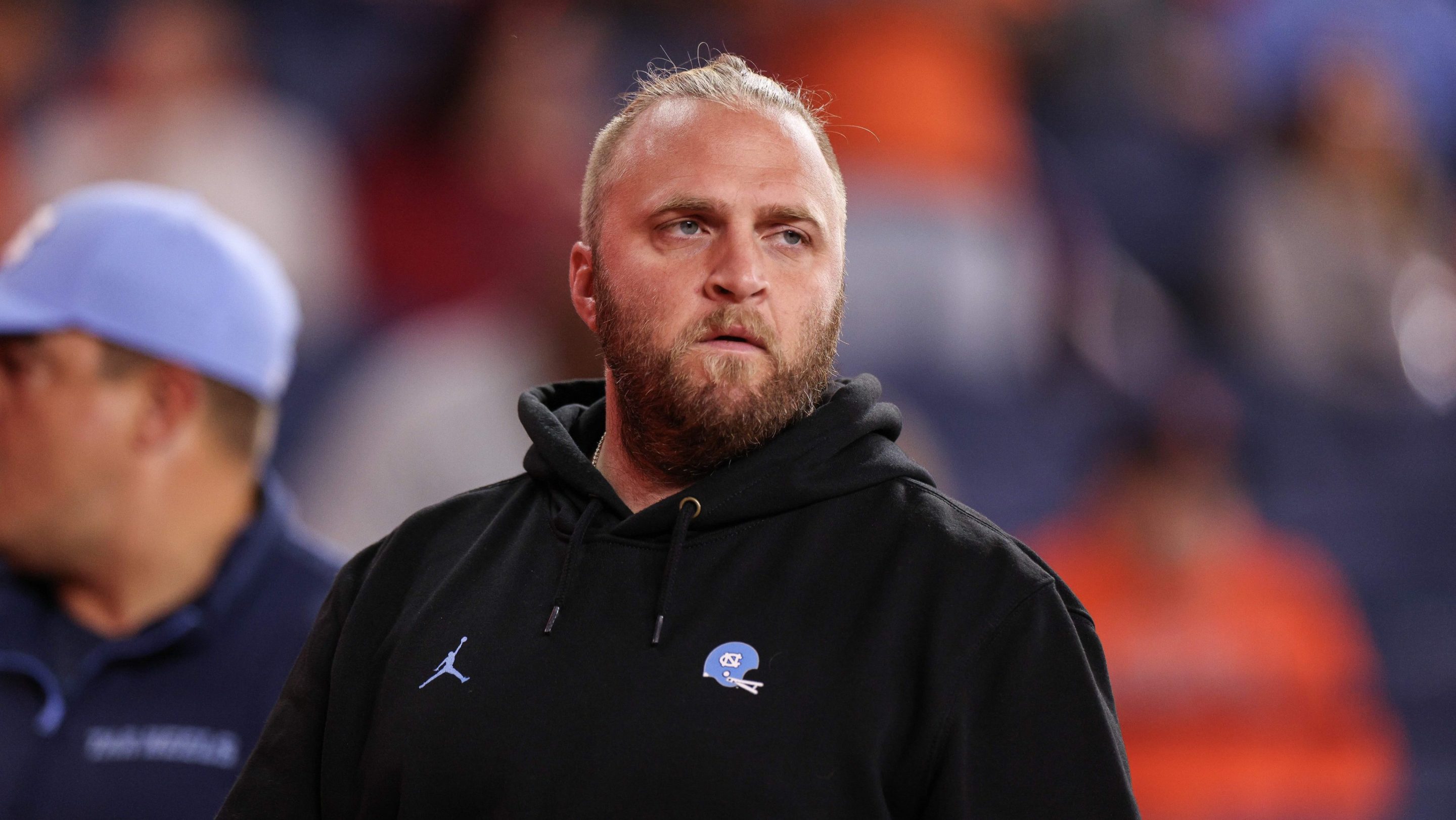 Defensive coordinator Steve Belichick of the North Carolina Tar Heels look on prior to a game against the Syracuse Orange at JMA Wireless Dome on October 31, 2025 in Syracuse, New York.