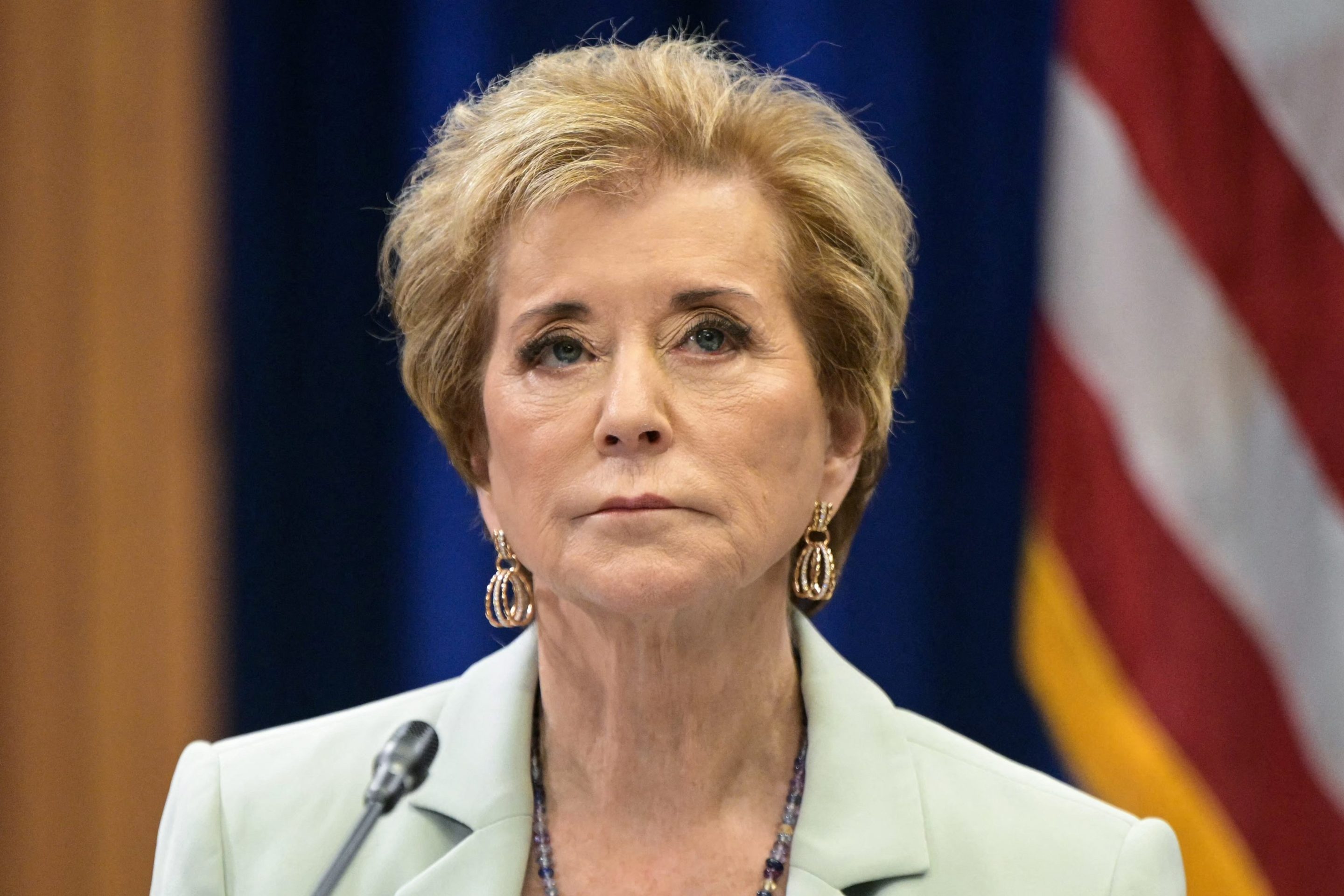 US Secretary of Education Linda McMahon attends a round table discussion hosted by Acting Attorney General Todd Blanche on "exposing weaponization against parents in schools" at the Department of Justice headquarters in Washington, DC, on June 11, 2026.