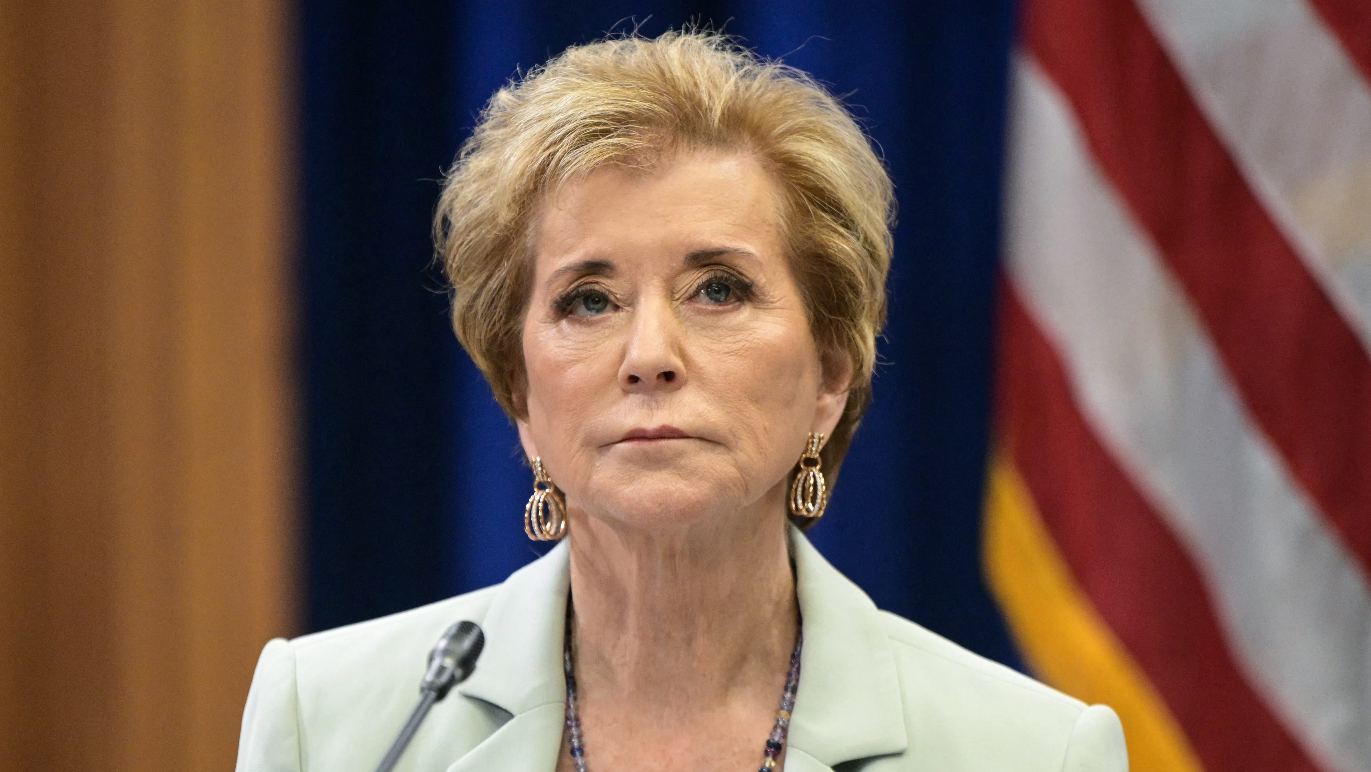 US Secretary of Education Linda McMahon attends a round table discussion hosted by Acting Attorney General Todd Blanche on "exposing weaponization against parents in schools" at the Department of Justice headquarters in Washington, DC, on June 11, 2026.