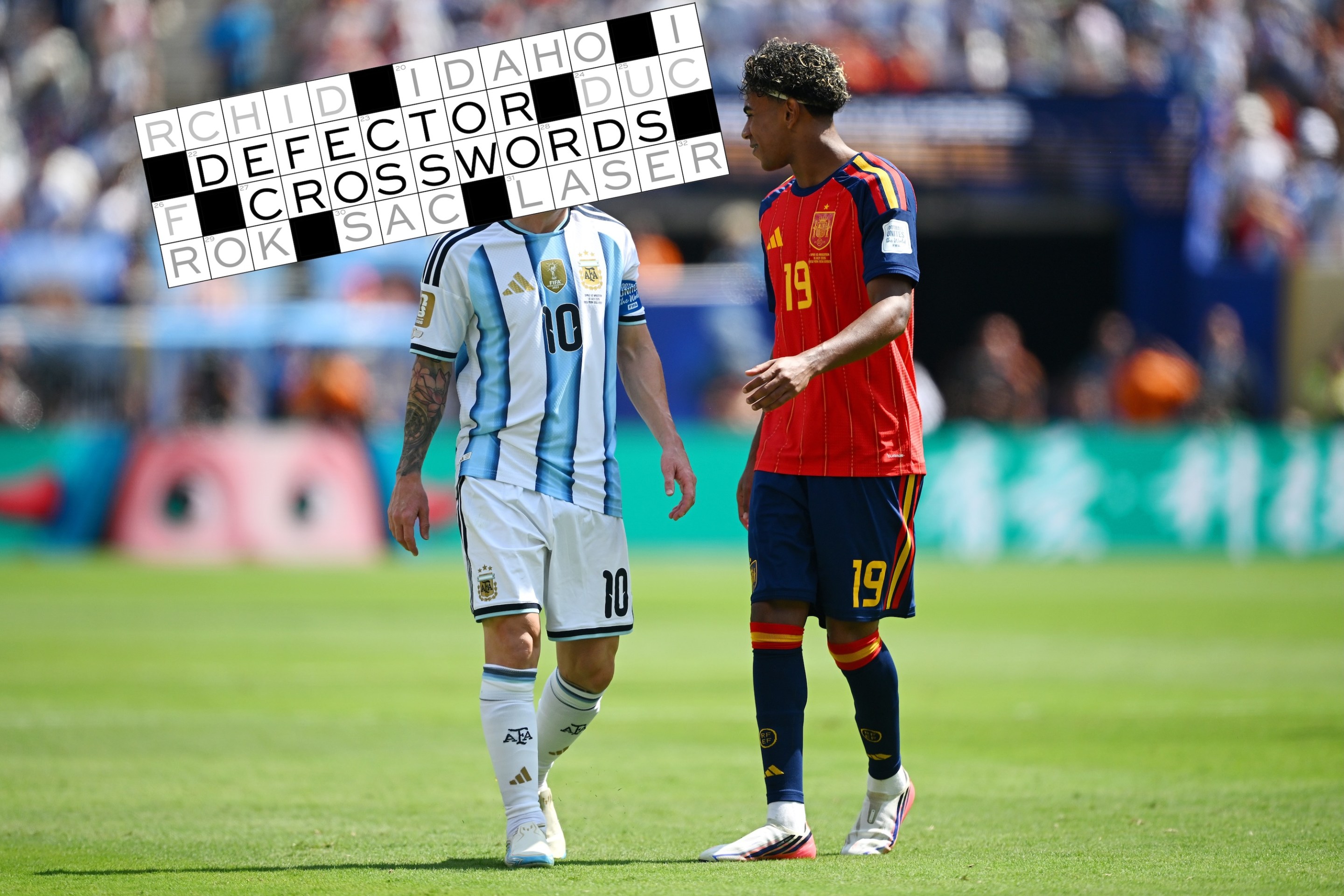 Lionel Messi #10 of Argentina interacts with Lamine Yamal #19 of Spain during the FIFA World Cup 2026 Final match between Spain and Argentina at New York New Jersey Stadium on July 19, 2026 in East Rutherford, New Jersey.