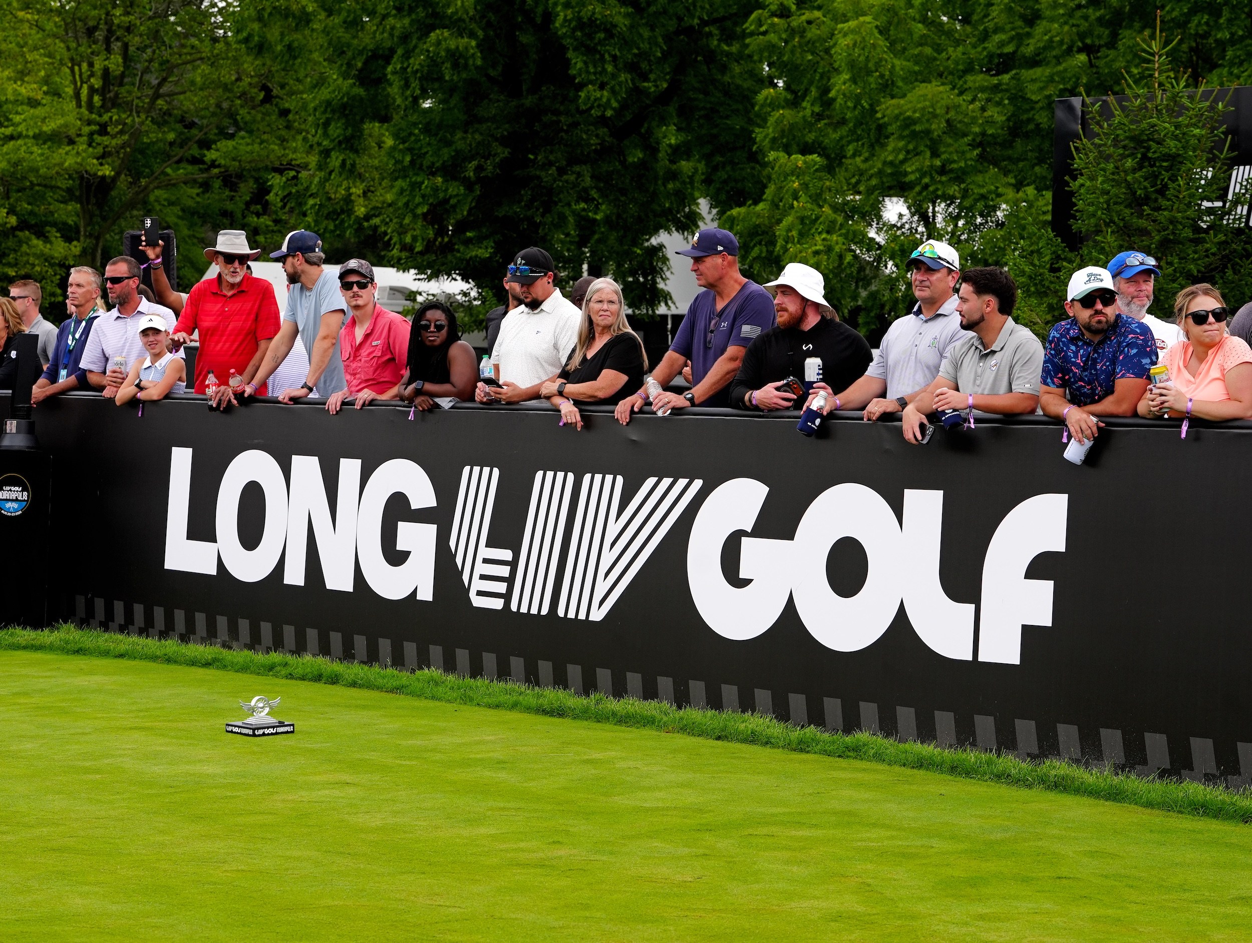 LIV Golf signage as seen during the first round of LIV Golf Indianapolis