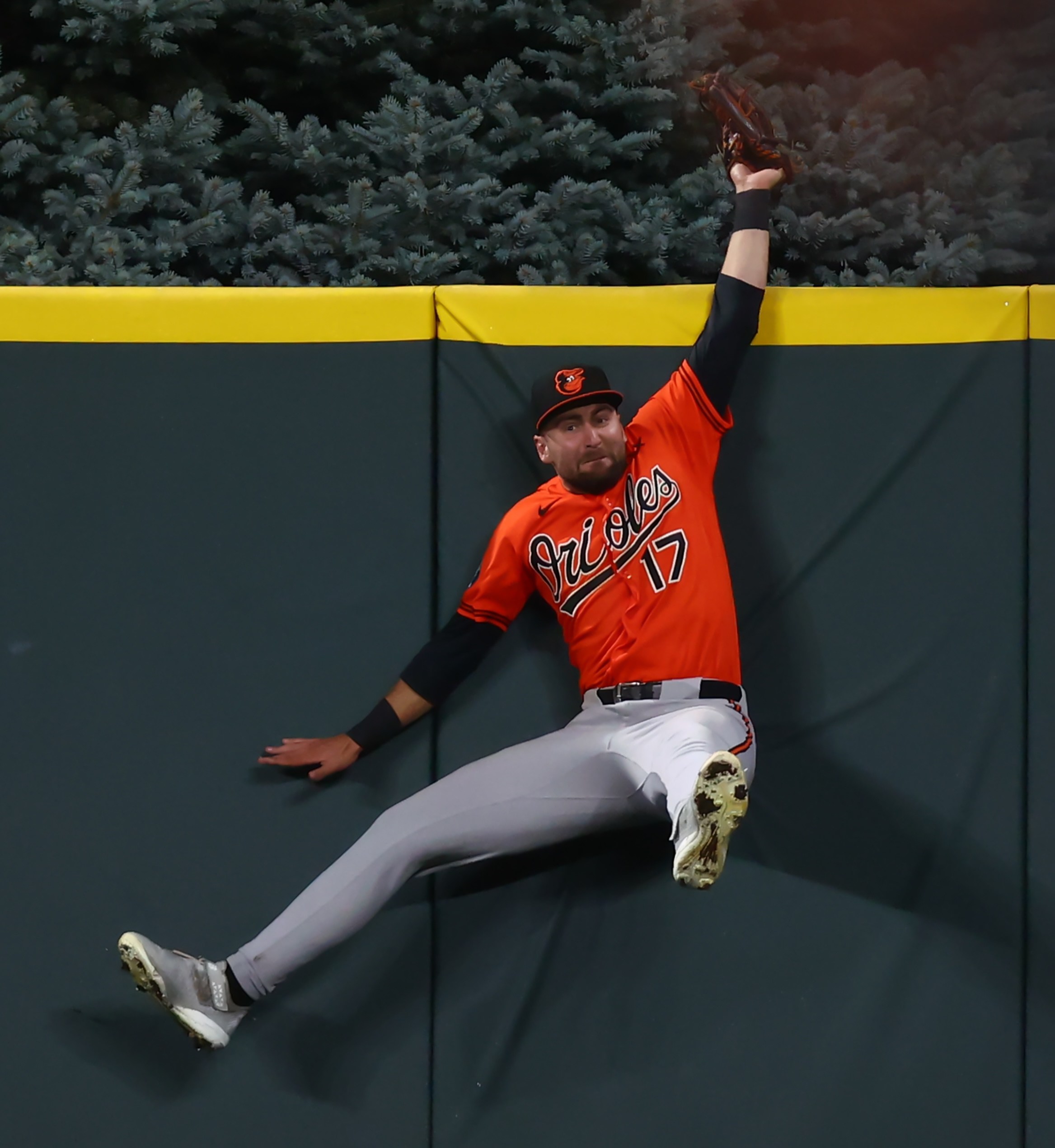 DENVER, CO - AUGUST 31: Colton Cowser #17 of the Baltimore Orioles celebrates robs Jake McCarthy of the Colorado Rockies of a home run in the ninth inning that would have won the game at Coors Field on August 31, 2026 in Denver, Colorado. Baltimore Orioles won the game 2-1. (Photo by Justin Edmonds/Getty Images)