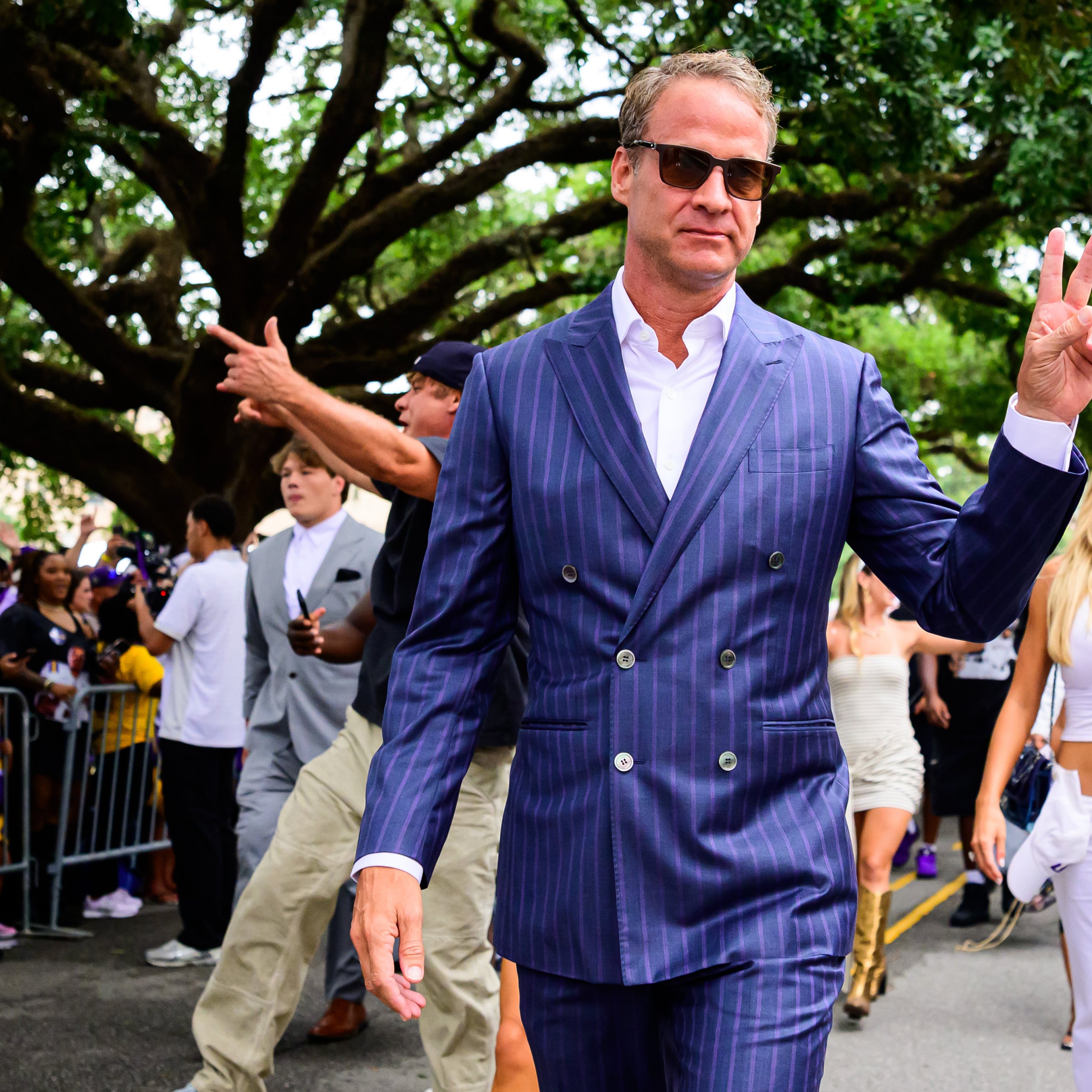 BATON ROUGE, LOUISIANA - SEPTEMBER 5: Lane Kiffin of the LSU Tigers walks down victory hill prior to a game against the Clemson Tigers at Tiger Stadium on September 5, 2026 in Baton Rouge, Louisiana.