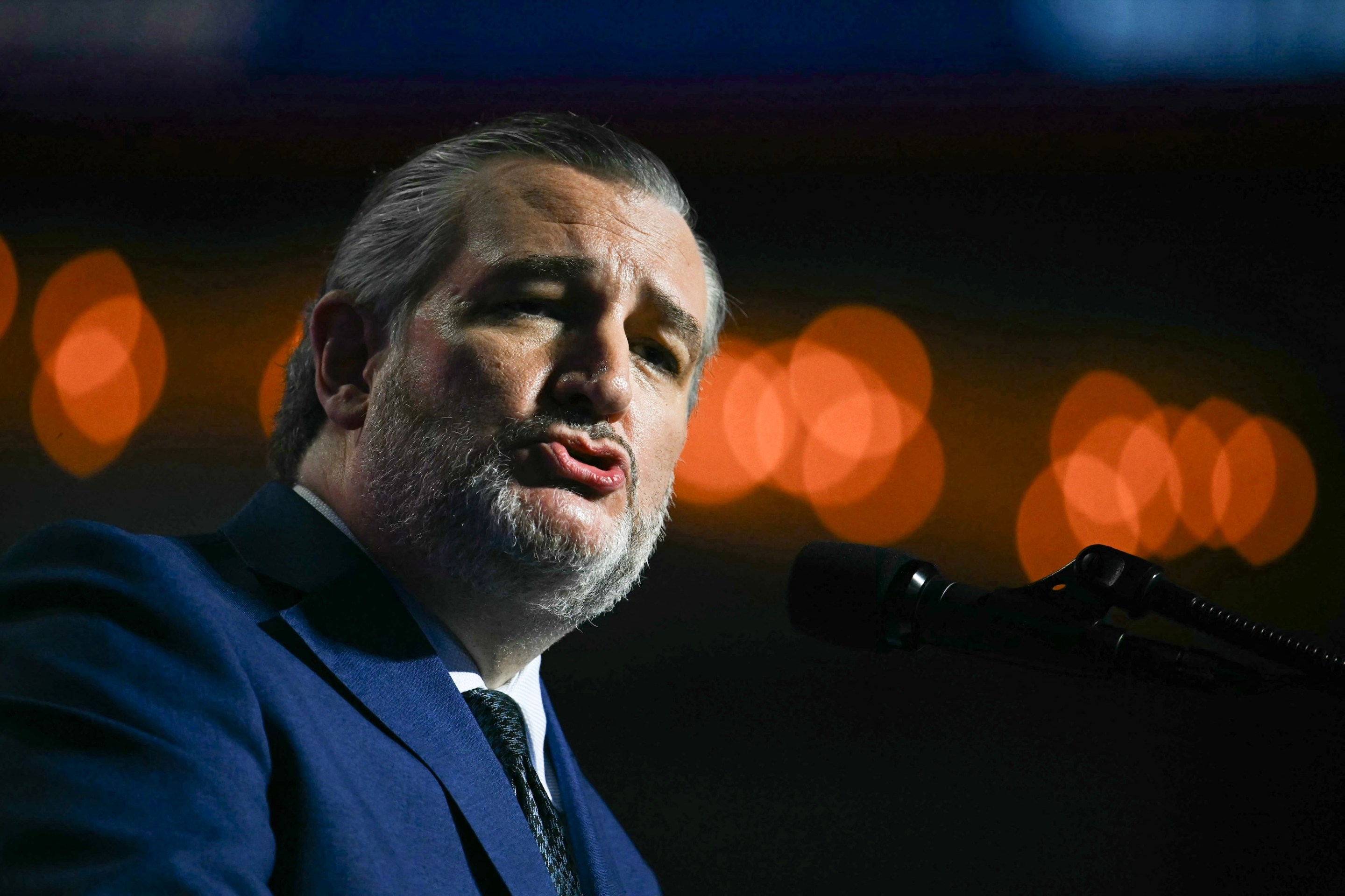 US Senator Ted Cruz (R-TX) speaks during the second day of the Republican National Committee midterm convention at the American Airlines Center in Dallas, Texas on September 10, 2026. US Republicans are betting that putting President Donald Trump at the center of their campaign can rescue a party facing grim election forecasts, despite the president's negative approval ratings. A day earlier, on the first day of the midterm convention, he promised $5,000 to every American adult if Republicans retain control of Congress in November. (Photo by Kent NISHIMURA / AFP)