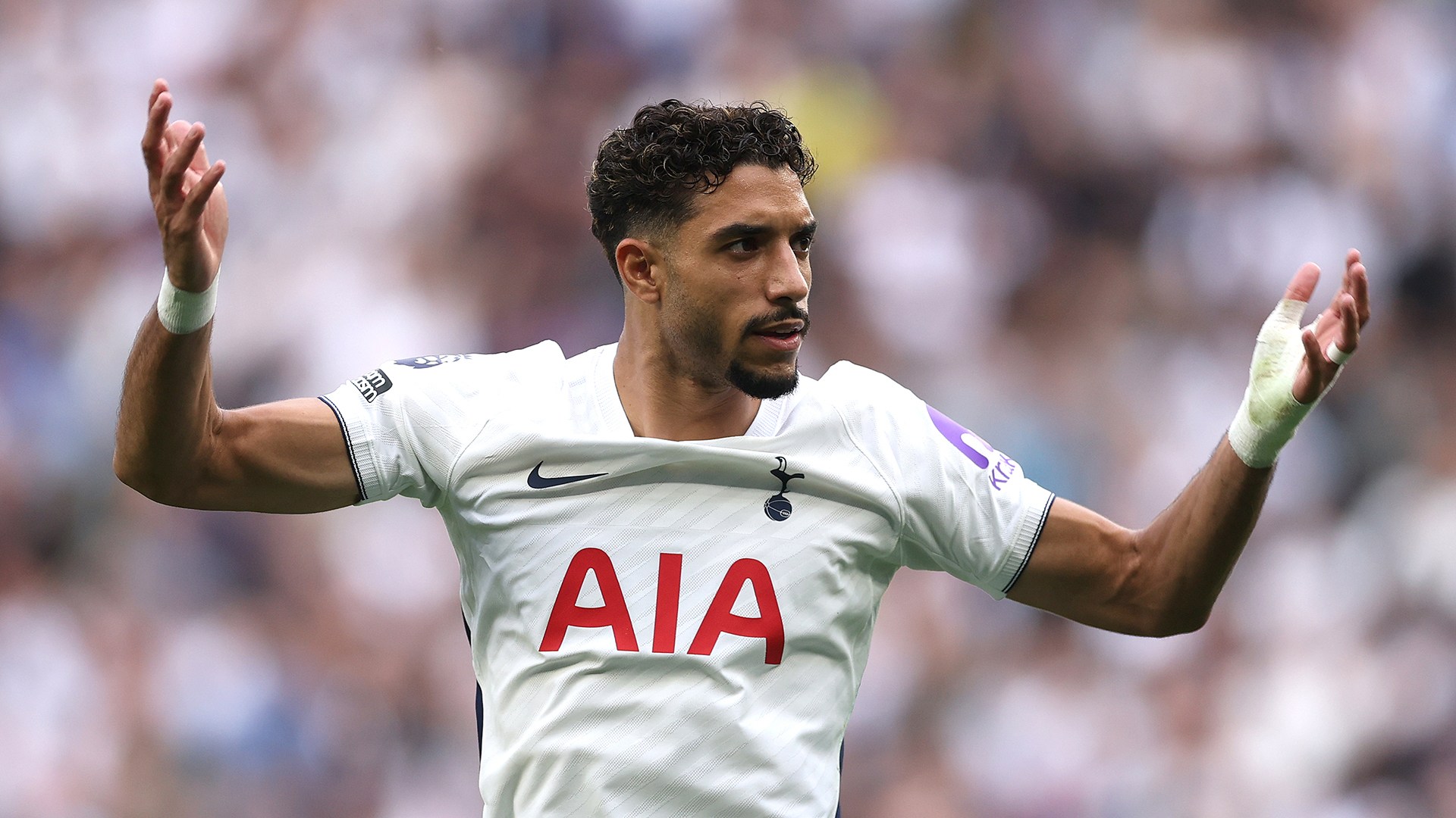 Omar Marmoush of Tottenham Hotspur during the Premier League 2026/27 match between Tottenham Hotspur and Everton at Tottenham Hotspur Stadium on September 12, 2026 in London, England.
