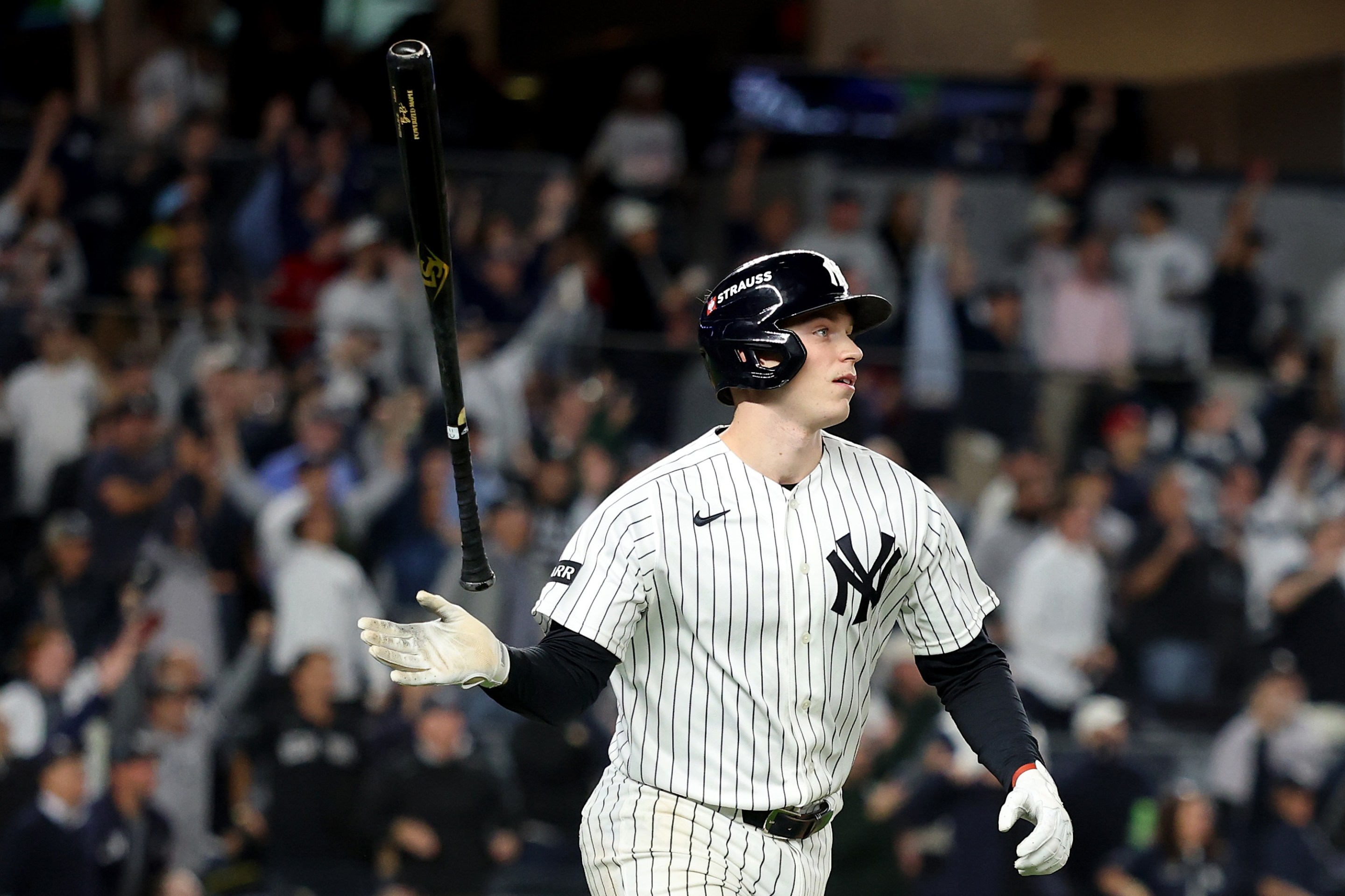 NEW YORK, NEW YORK - SEPTEMBER 29: Ben Rice #22 of the New York Yankees celebrates after hitting a grand slam home run against the Boston Red Sox during the eighth inning in game one of the American League Wild Card Series at Yankee Stadium on September 29, 2026 in the Bronx borough of New York City. (Photo by Caleb Bowlin/Getty Images)