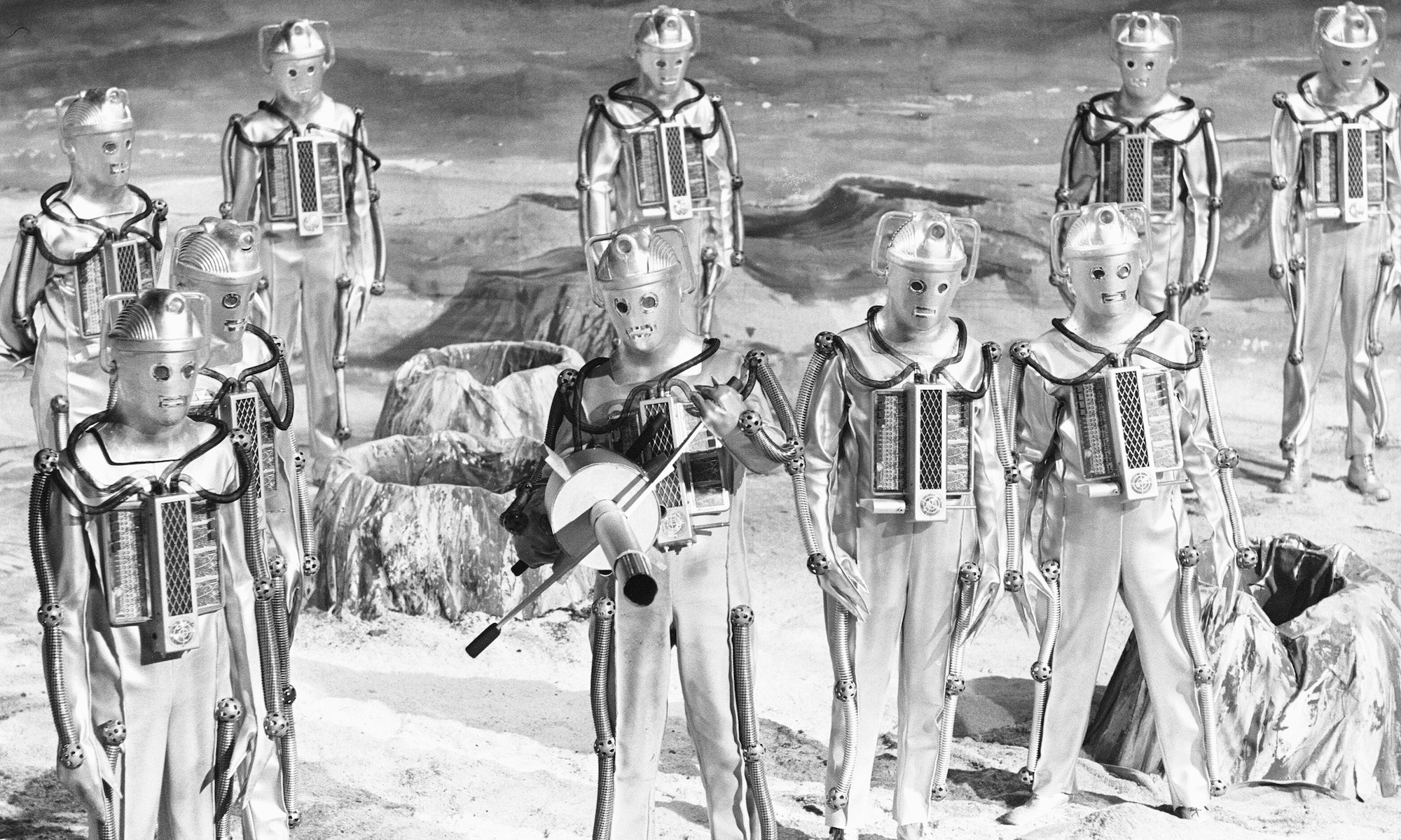 Filming at the BBC Ealing studios for Dr Who story call "Moonbase" which sees the return of the Cybermen. Our picture shows: The Cybermen building a weapon on the moons surface, 19th January 1967.