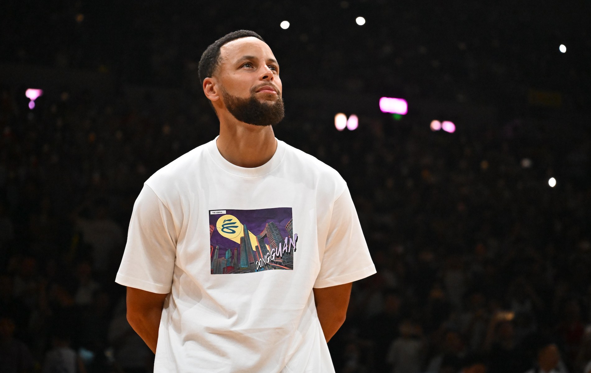 Stephen Curry attends the Guangdong City Basketball League All-Star Game event on September 12, 2026 in Dongguan, Guangdong Province of China.