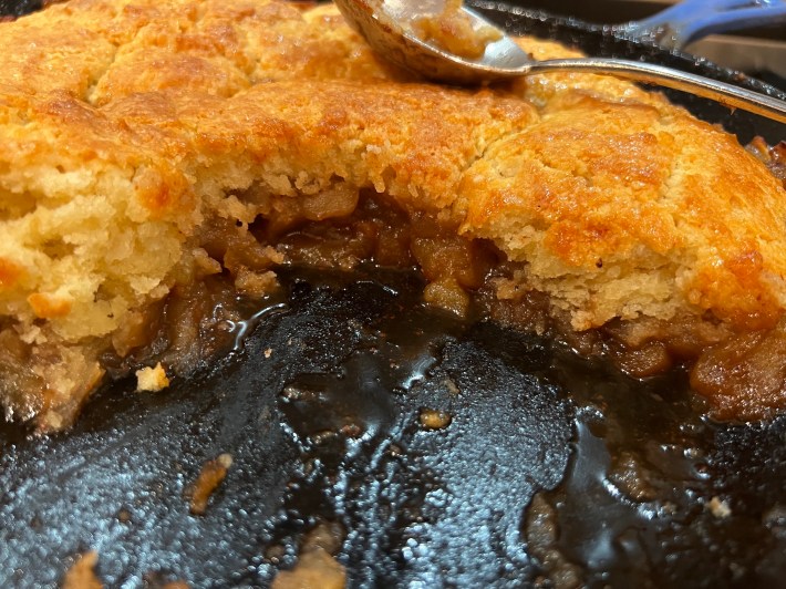 A look inside the cobbler after a few portions have been served.