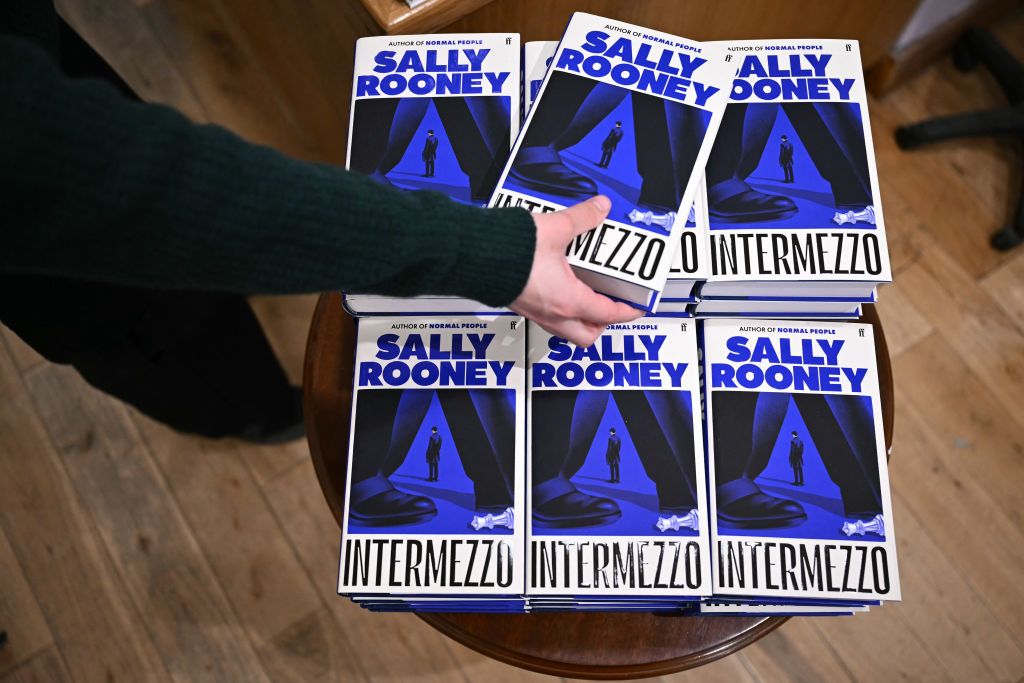 stack of sally rooney's intermezzo