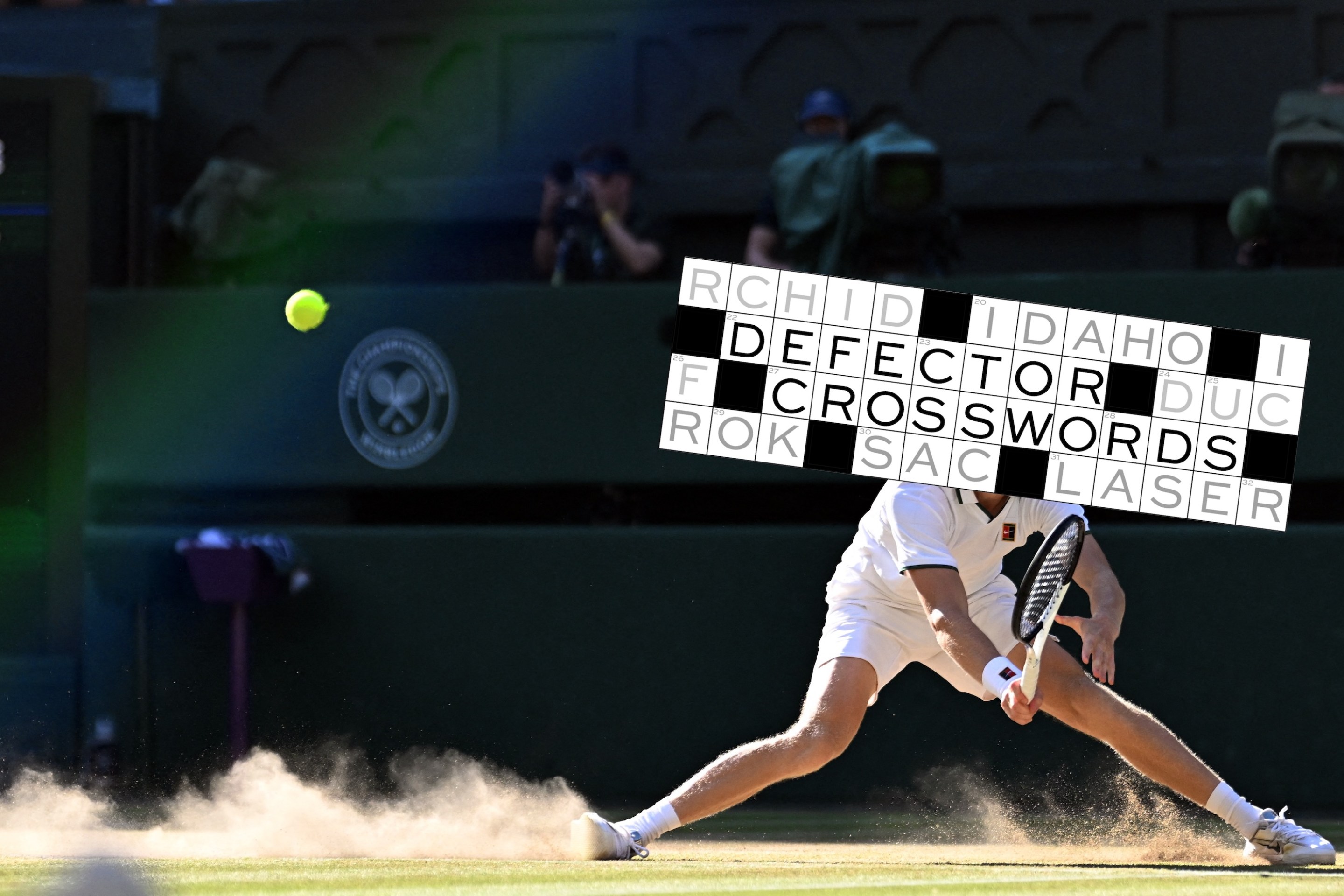 Italy's Jannik Sinner slips on the ground as he returns to Germany's Alexander Zverev during their men's singles final tennis match on the fourteenth day of the 2026 Wimbledon Championships at The All England Lawn Tennis and Croquet Club in Wimbledon, southwest London, on July 12, 2026