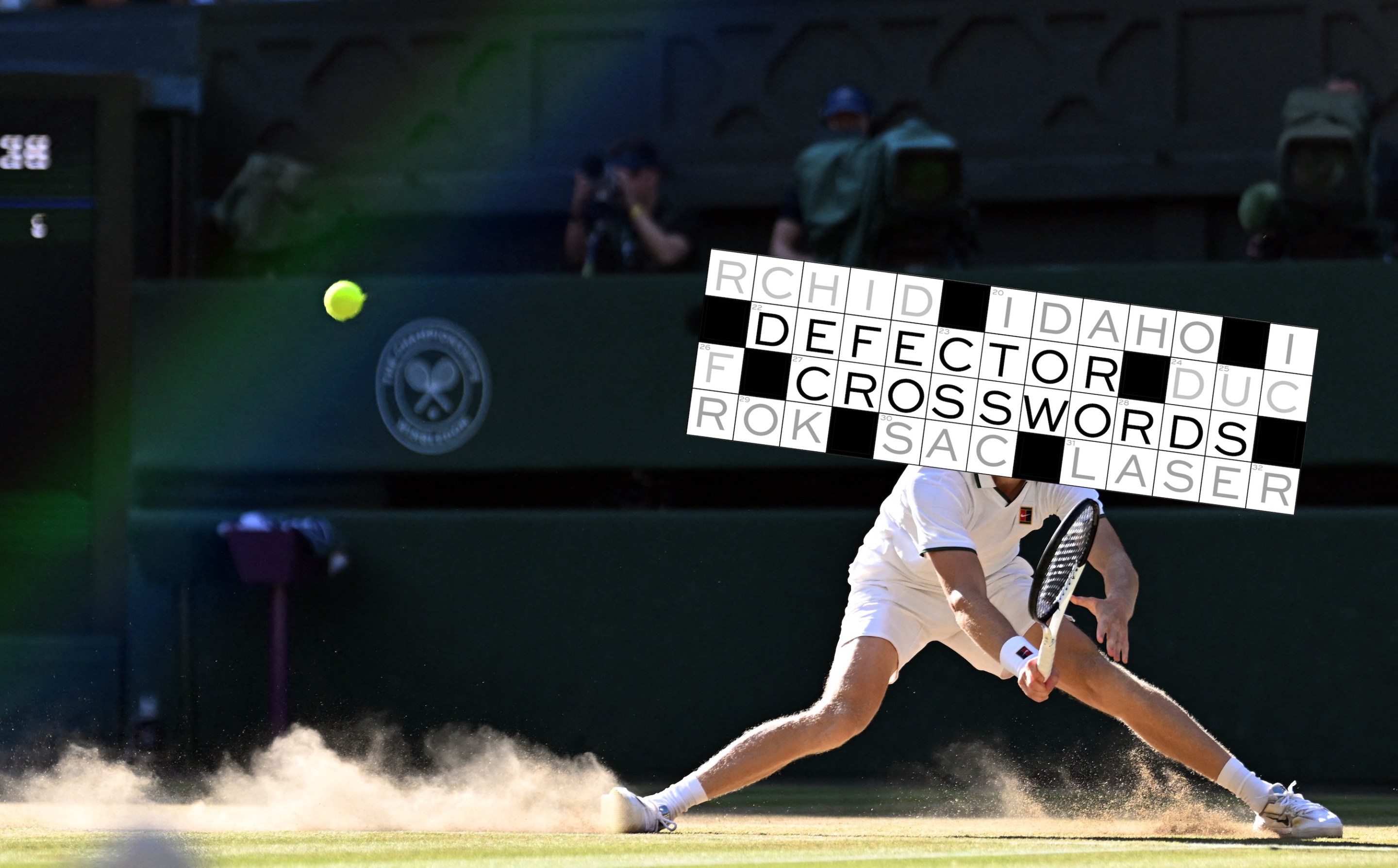 Italy's Jannik Sinner slips on the ground as he returns to Germany's Alexander Zverev during their men's singles final tennis match on the fourteenth day of the 2026 Wimbledon Championships at The All England Lawn Tennis and Croquet Club in Wimbledon, southwest London, on July 12, 2026