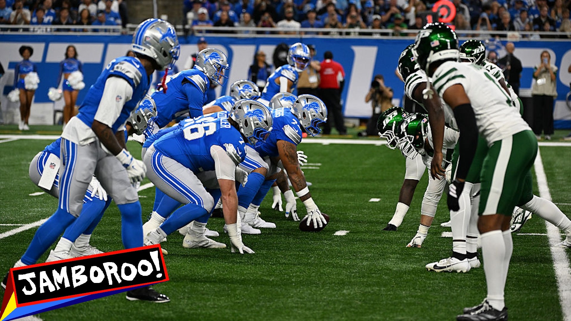 The Lions line up against the Jets