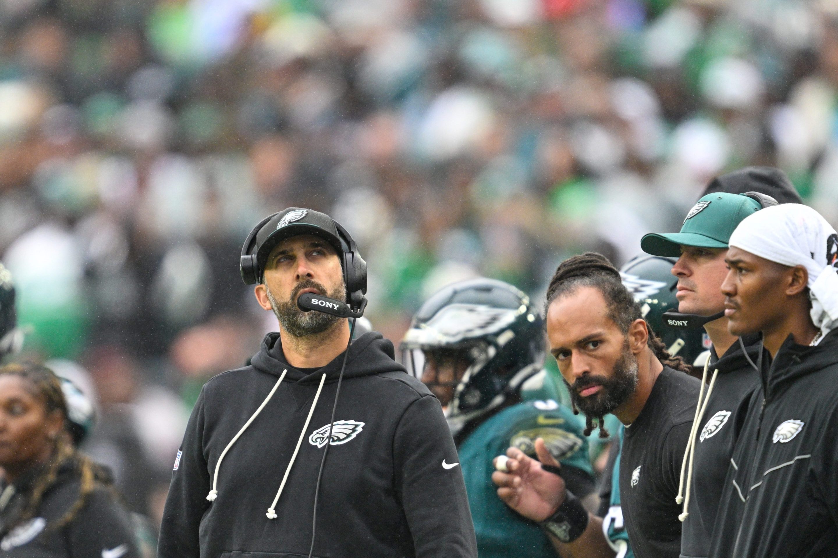 Philadelphia Eagles head coach Nick Sirianni looks on during the game between the Philadelphia Eagles and the Los Angeles Rams on October 4th, 2026 at Lincoln Financial Field in Philadelphia, PA.
