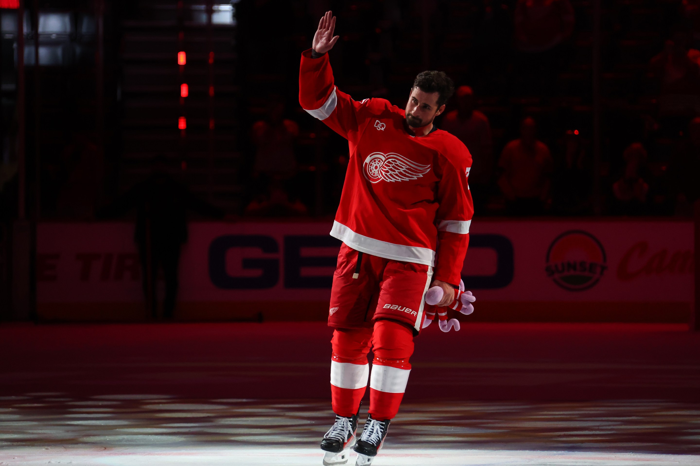 Dylan Larkin #71 of the Detroit Red Wings is voted the games number one star after beating the Ottawa Senators 5-3