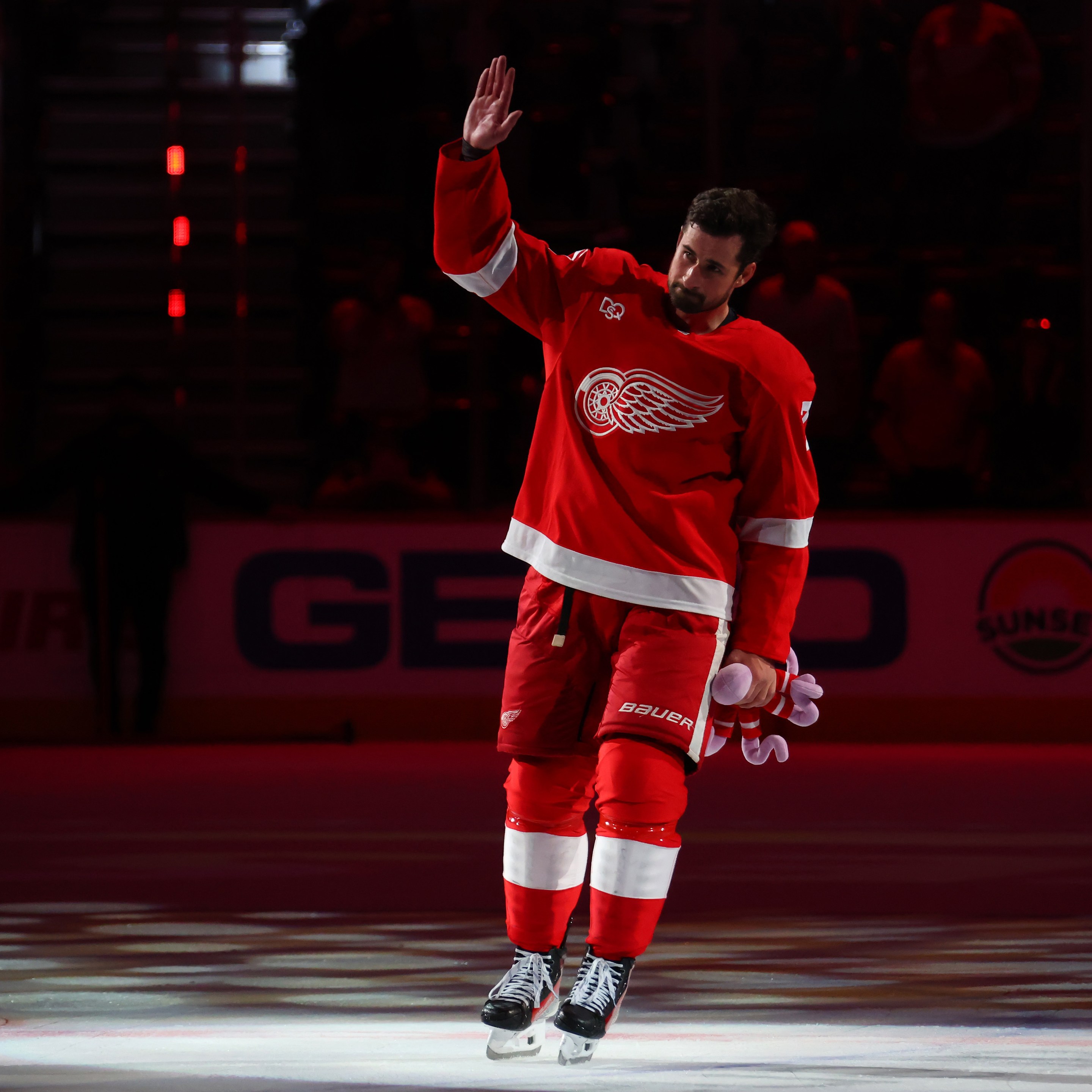 Dylan Larkin #71 of the Detroit Red Wings is voted the games number one star after beating the Ottawa Senators 5-3