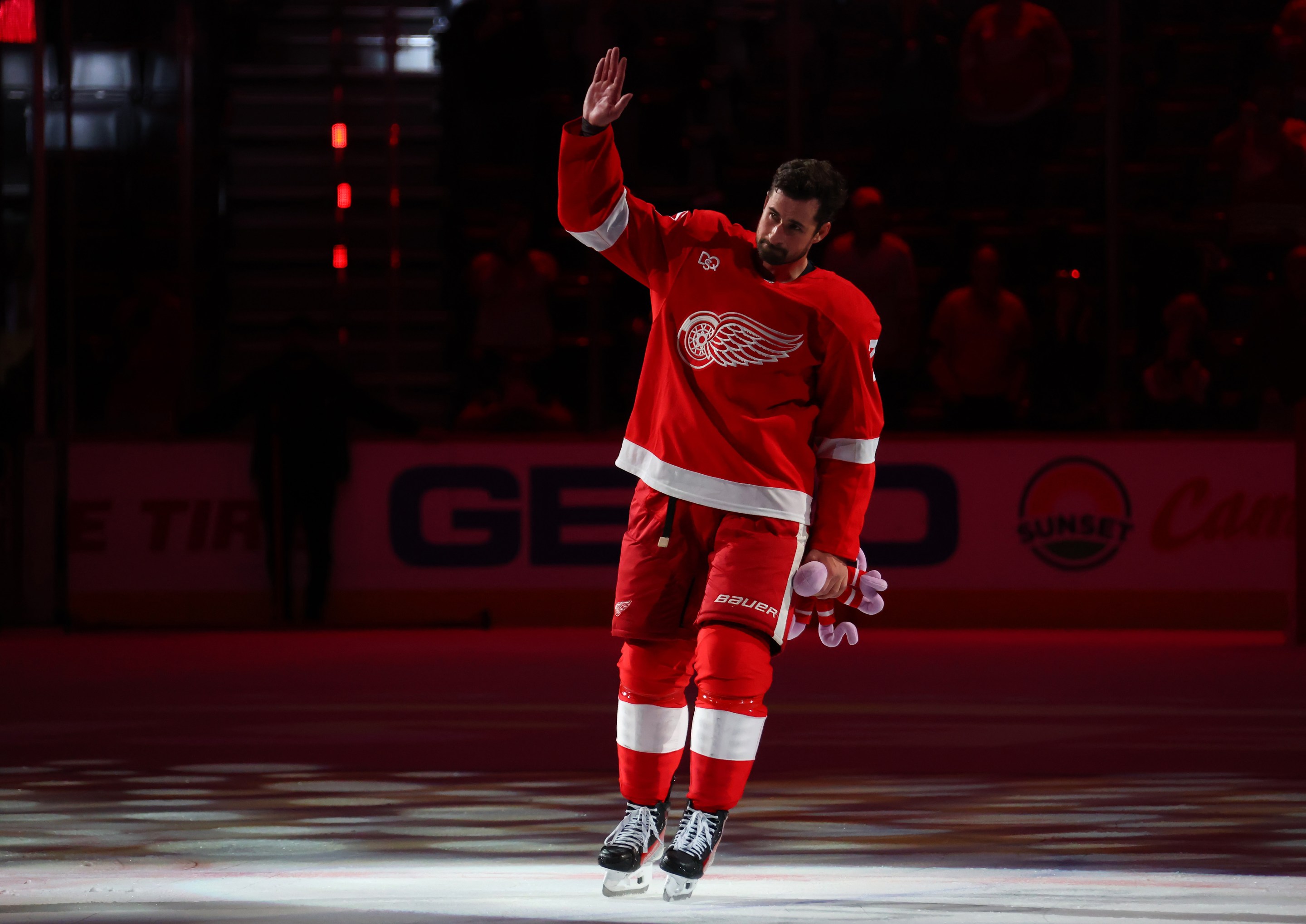 Dylan Larkin #71 of the Detroit Red Wings is voted the games number one star after beating the Ottawa Senators 5-3