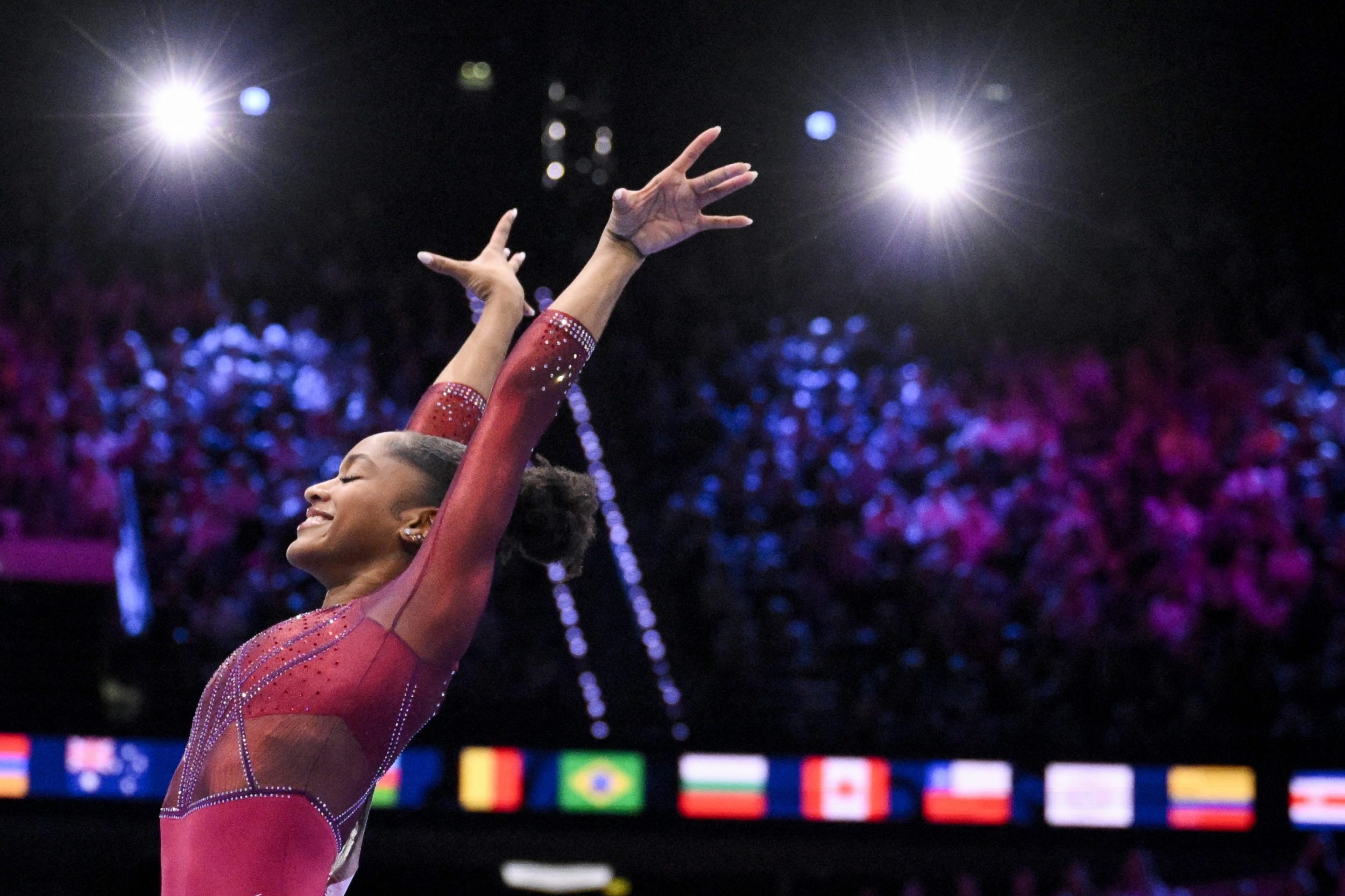 USA's Skye Blakely competes on the Vault in the Women's Individual All-Around Final during the 54th FIG Artistic Gymnastics World Championships, in Rotterdam, southern Netherlands, on October 23, 2026.