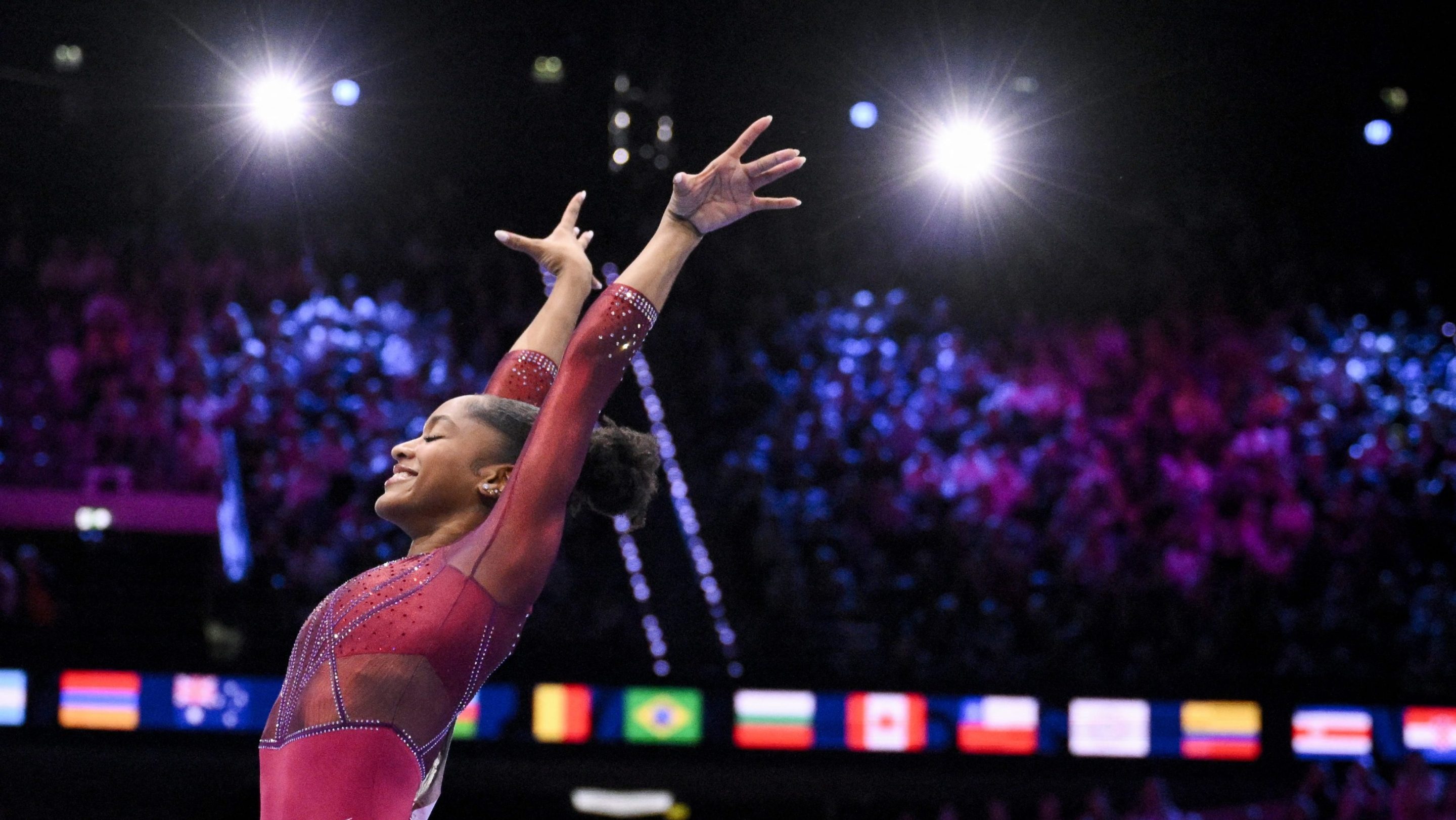 USA's Skye Blakely competes on the Vault in the Women's Individual All-Around Final during the 54th FIG Artistic Gymnastics World Championships, in Rotterdam, southern Netherlands, on October 23, 2026.