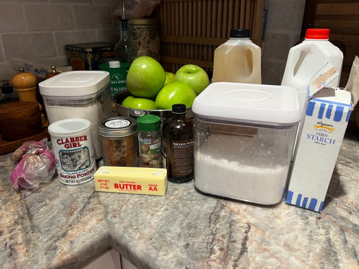 Baking ingredients on a countertop.