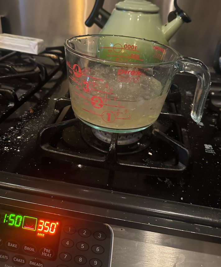 Ice water in a pyrex cup