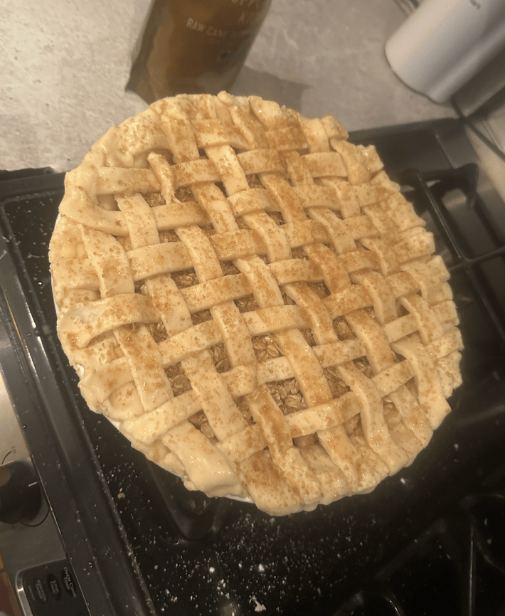 Lattice top on unbaked pie