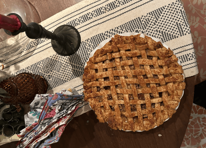 Finished pie on table