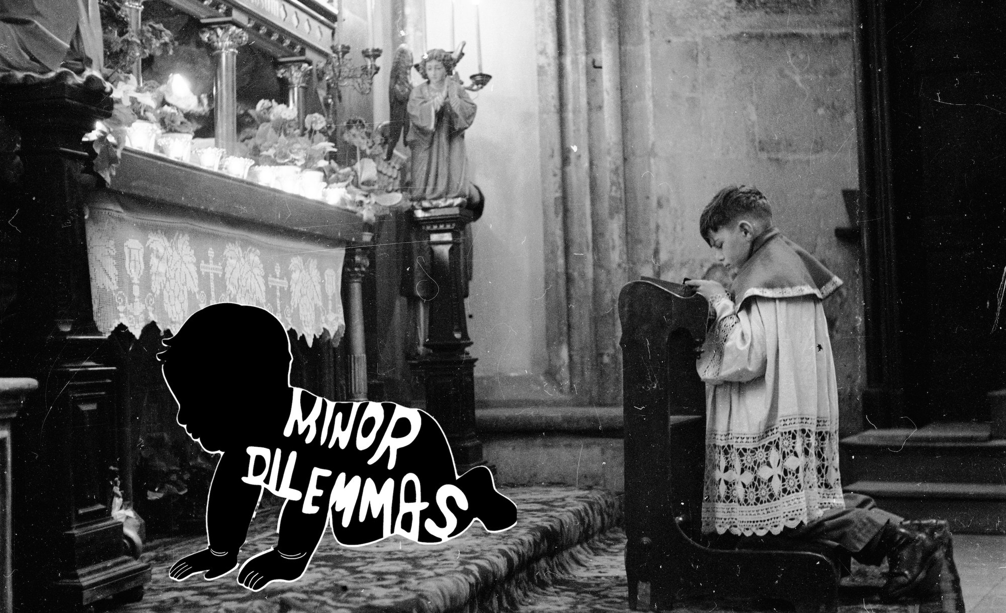 1947: An altar boy kneeling at the altar of a cathedral in post-war Vienna.