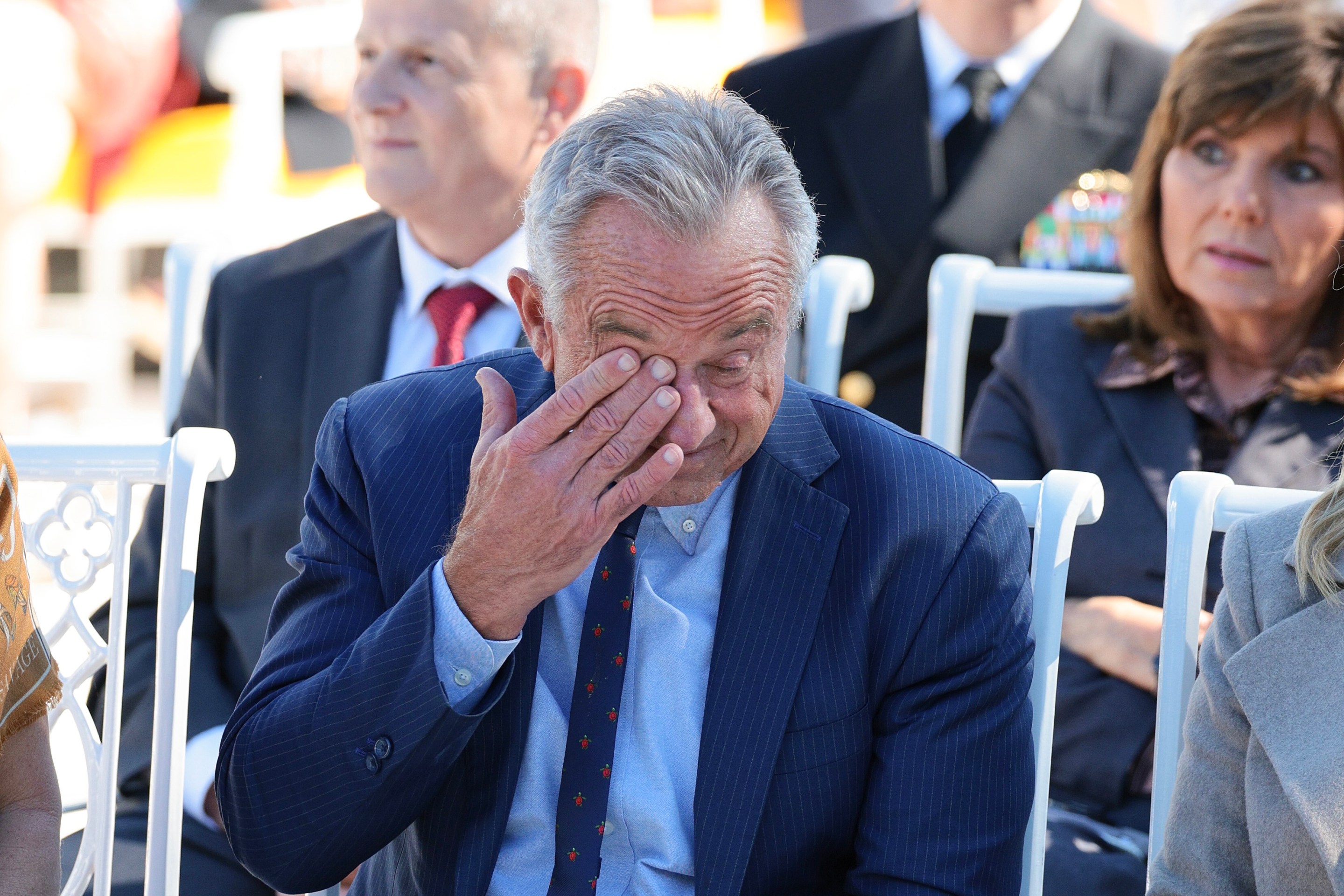 U.S. Secretary of Health and Human Services Robert F. Kennedy Jr. rubs his eye