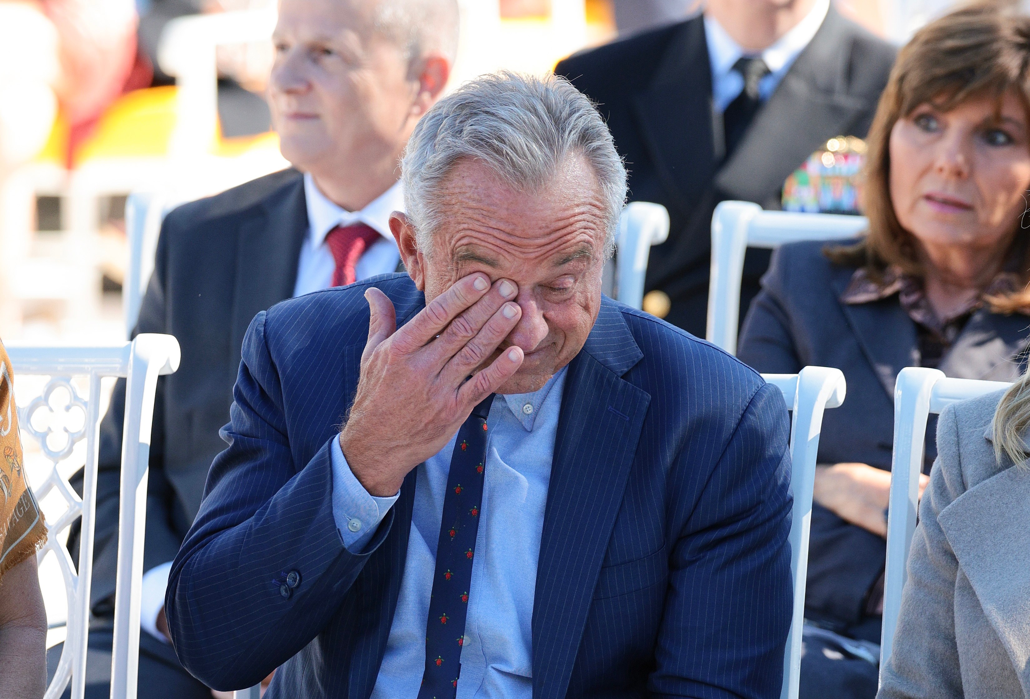 U.S. Secretary of Health and Human Services Robert F. Kennedy Jr. rubs his eye