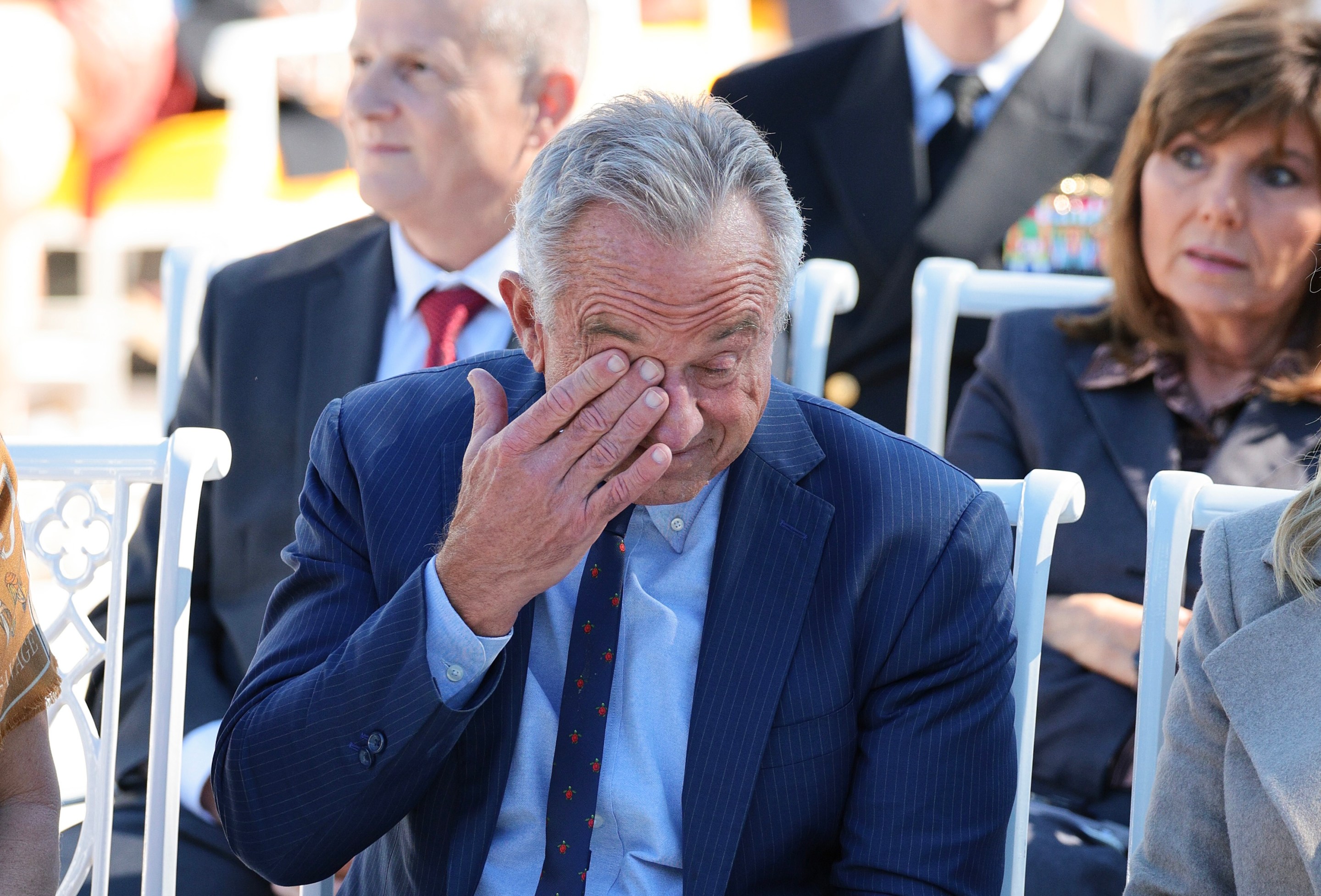 U.S. Secretary of Health and Human Services Robert F. Kennedy Jr. rubs his eye